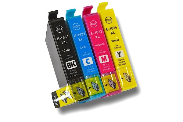 A set of pre-filled Epson Compatible T1636 dye sublimation ink cartridges.