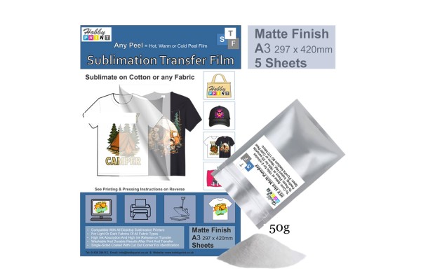 Sublimation to Film Kit for Printing onto Cotton T-Shirts - 5 x A3 Sheet Pack
