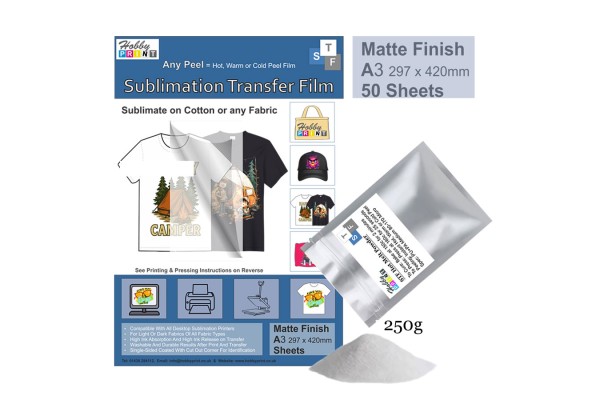 Sublimation to Film Kit for Printing onto Cotton T-Shirts - 50 x A3 Sheet Pack