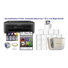 Sublimation Mug Printing Bundle  WF-2110W Printer, Automatic Mug Press & 30 Mugs Starter Kit.