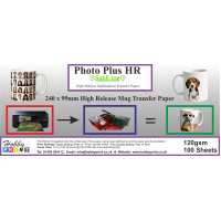 100 sheets PhotoPlus HR, 240 x 99mm High Release, Sublimation Mug Wraps Transfer Paper - 120gsm. 100 sheets PhotoPlus HR, 240 x 99mm High Release, Sublimation Mug Wraps Transfer Paper - 120gsm.